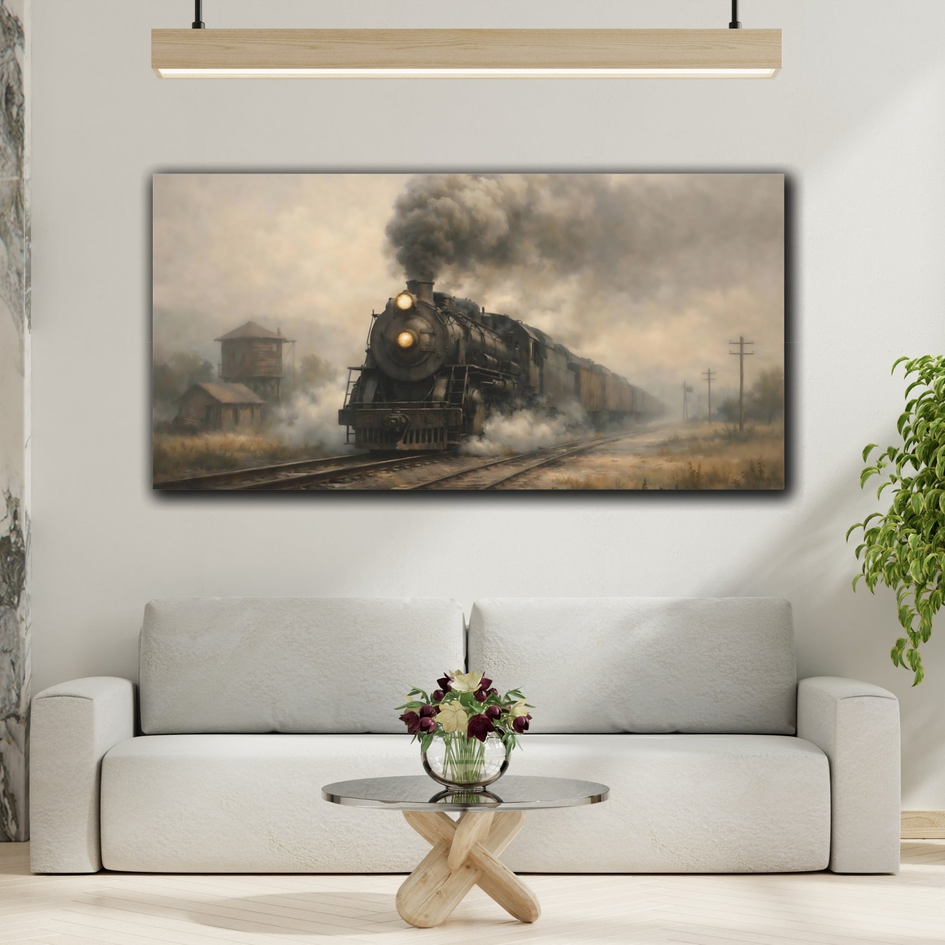 Mockup 3. Vintage Steam Train Vintage Train shown as stretched canvas wall art