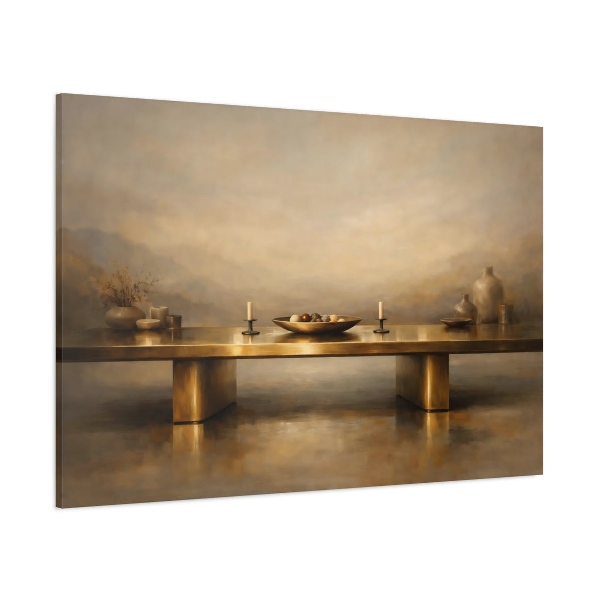 Main Mockup. Vintage Still Life Gold And Tan shown as stretched canvas wall art