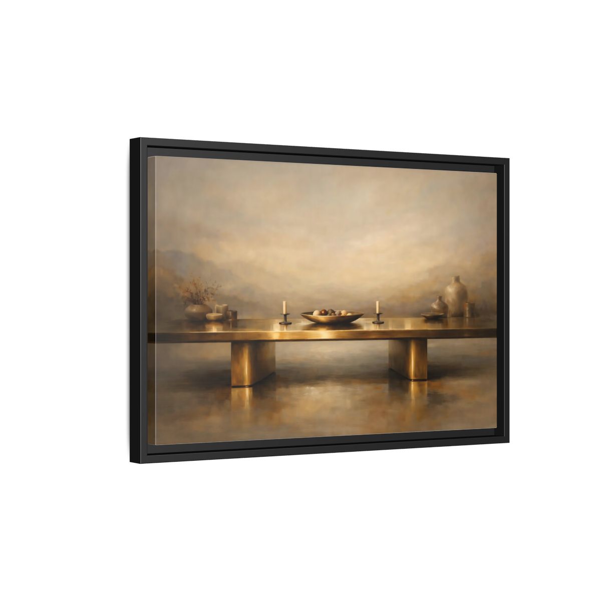 Side Mockup 3. Vintage Still Life Gold Still Life shown as stretched canvas wall art
