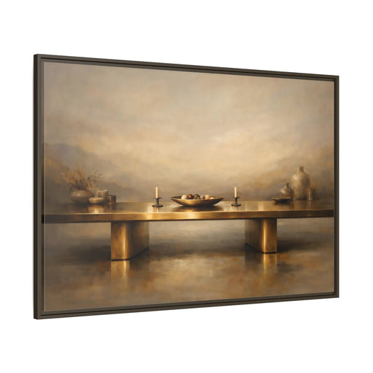 Main Mockup. Vintage Still Life Gold Still Life shown as stretched canvas wall art