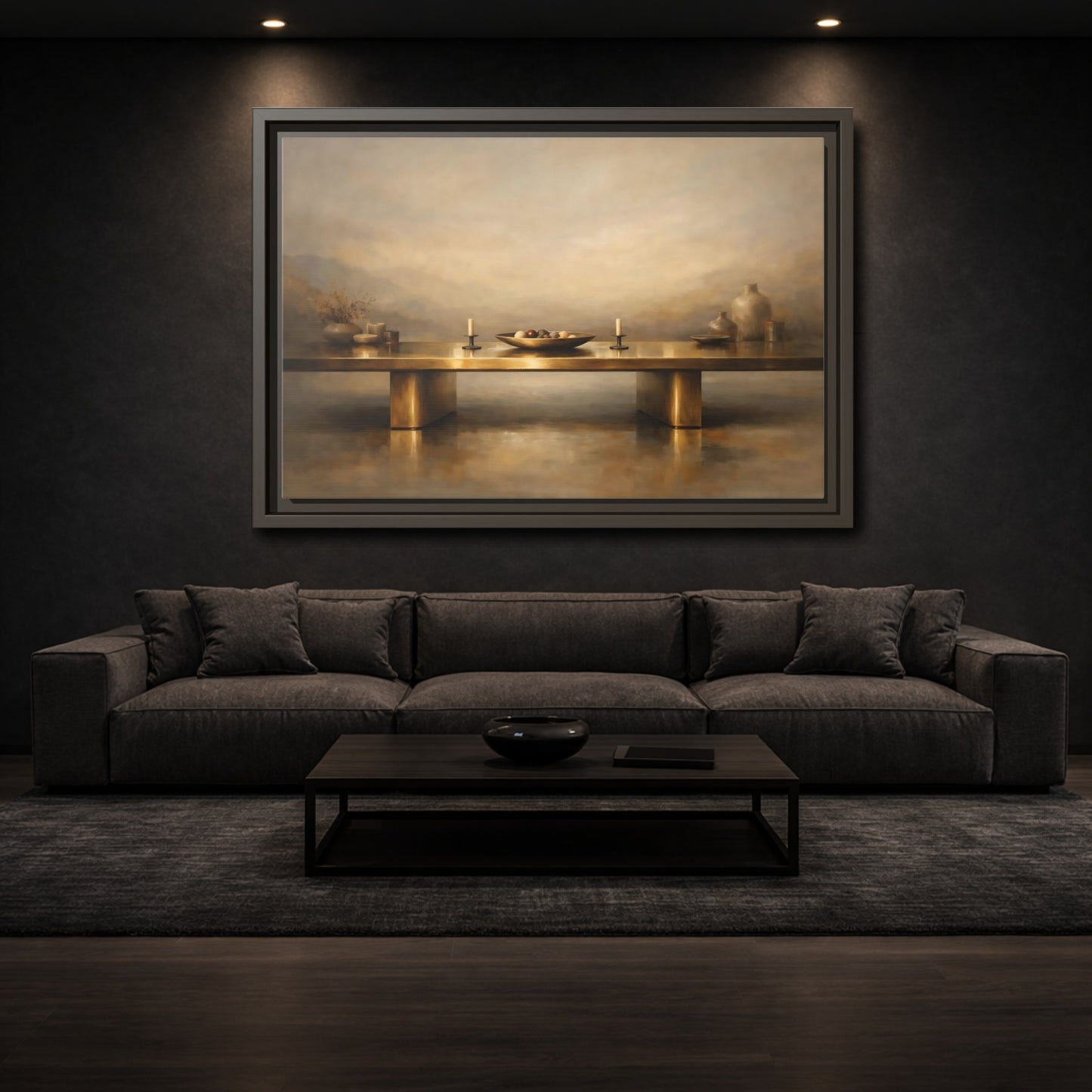 Mockup 2. Vintage Still Life Gold Still Life shown as stretched canvas wall art