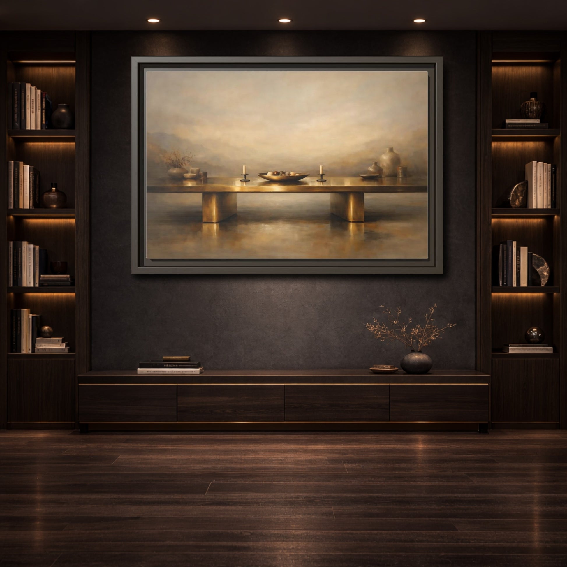 Mockup 3. Vintage Still Life Gold Still Life shown as stretched canvas wall art