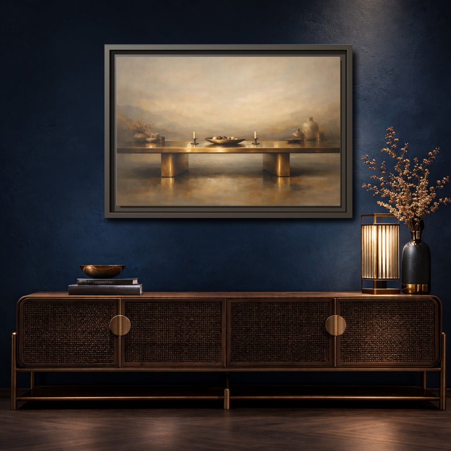 Mockup 4. Vintage Still Life Gold Still Life shown as stretched canvas wall art