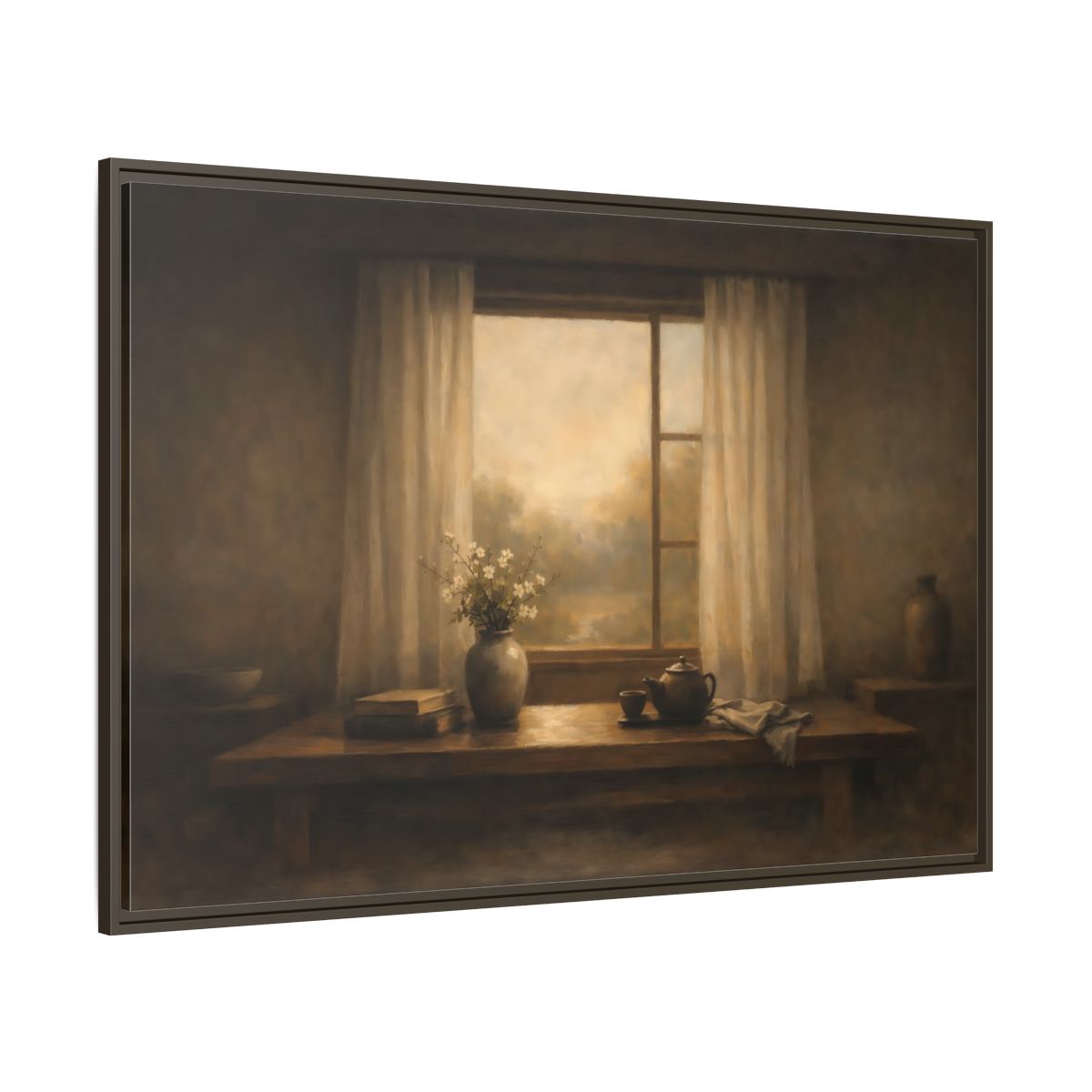 Main Mockup. Vintage Still Life Muted Brown shown as stretched canvas wall art