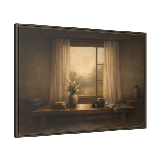 Main Mockup. Vintage Still Life Muted Brown shown as stretched canvas wall art