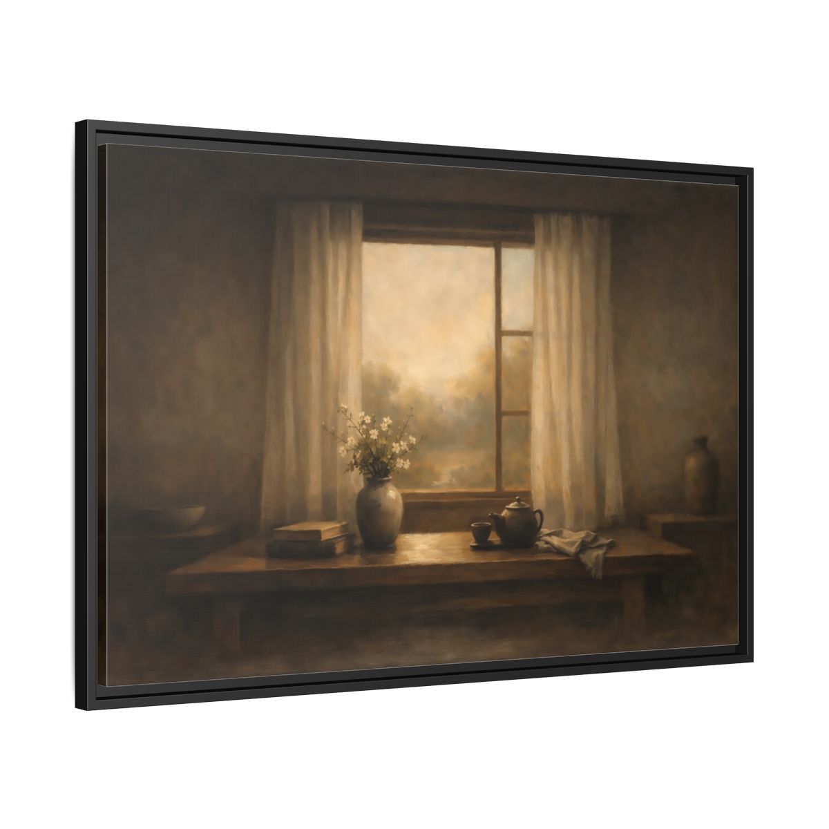Side Mockup 13. Vintage Still Life Muted Brown shown as stretched canvas wall art