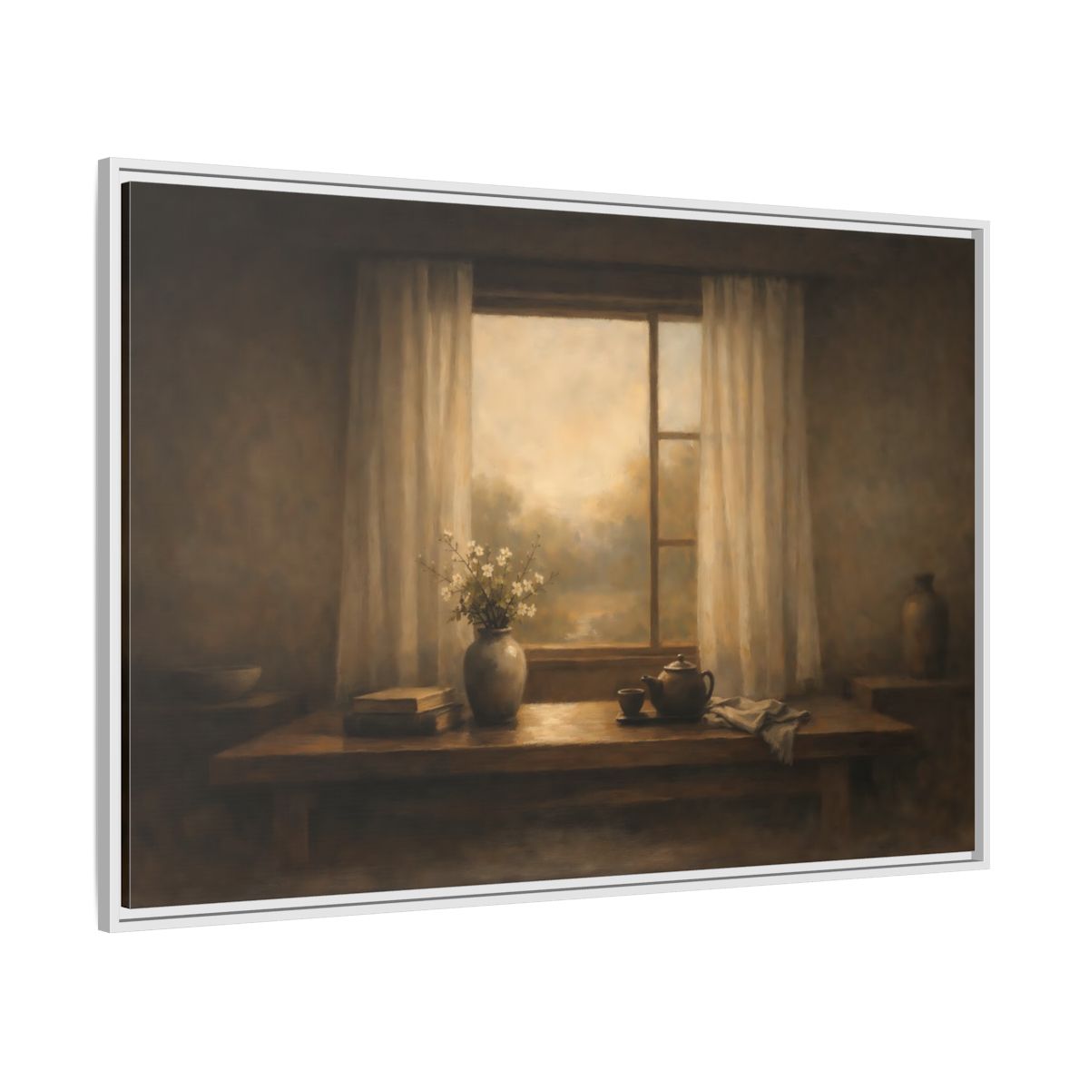 Side Mockup 7. Vintage Still Life Muted Brown shown as stretched canvas wall art