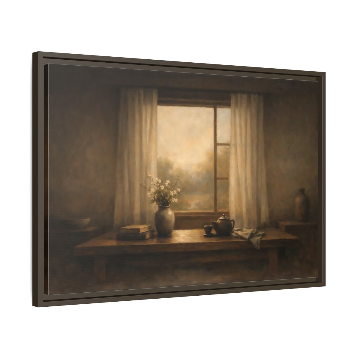 Side Mockup 11. Vintage Still Life Muted Brown shown as stretched canvas wall art