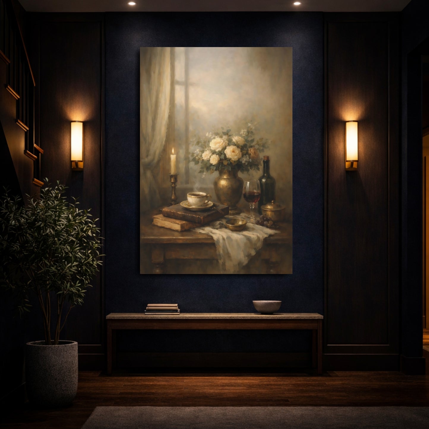 Mockup 3. Vintage Still Life Warm Still Life shown as stretched canvas wall art