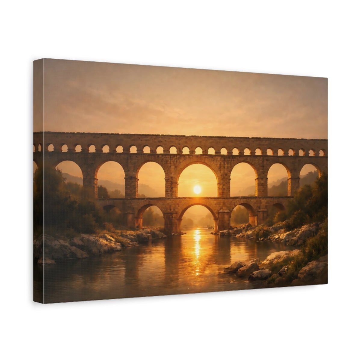 Vintage Stone Aqueduct Golden - Canvas Wall Art Print - YesArtYes