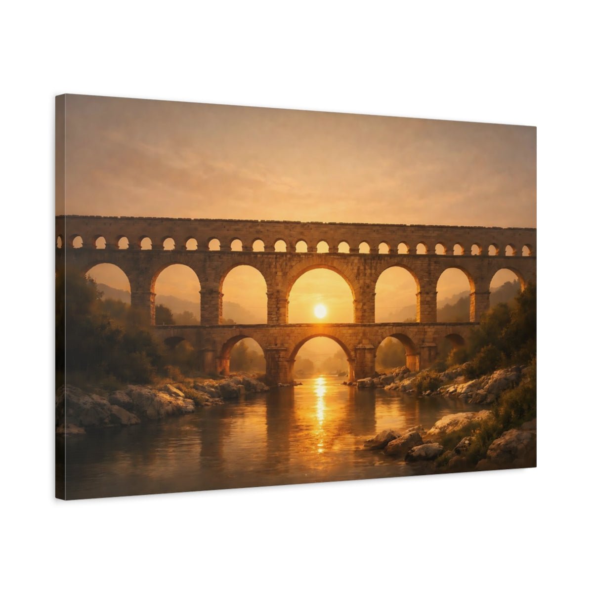 Vintage Stone Aqueduct Golden - Canvas Wall Art Print - YesArtYes