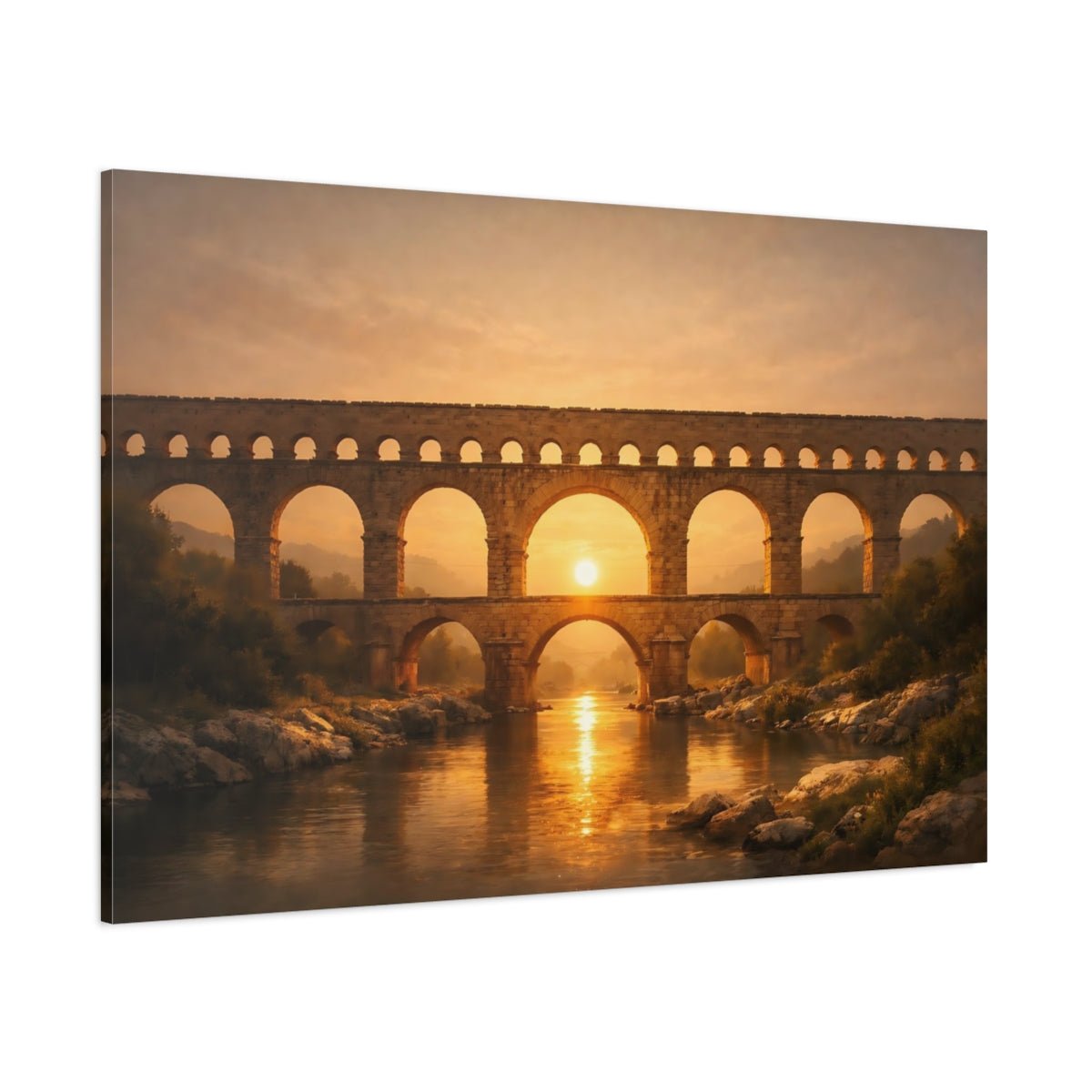 Vintage Stone Aqueduct Golden - Canvas Wall Art Print - YesArtYes