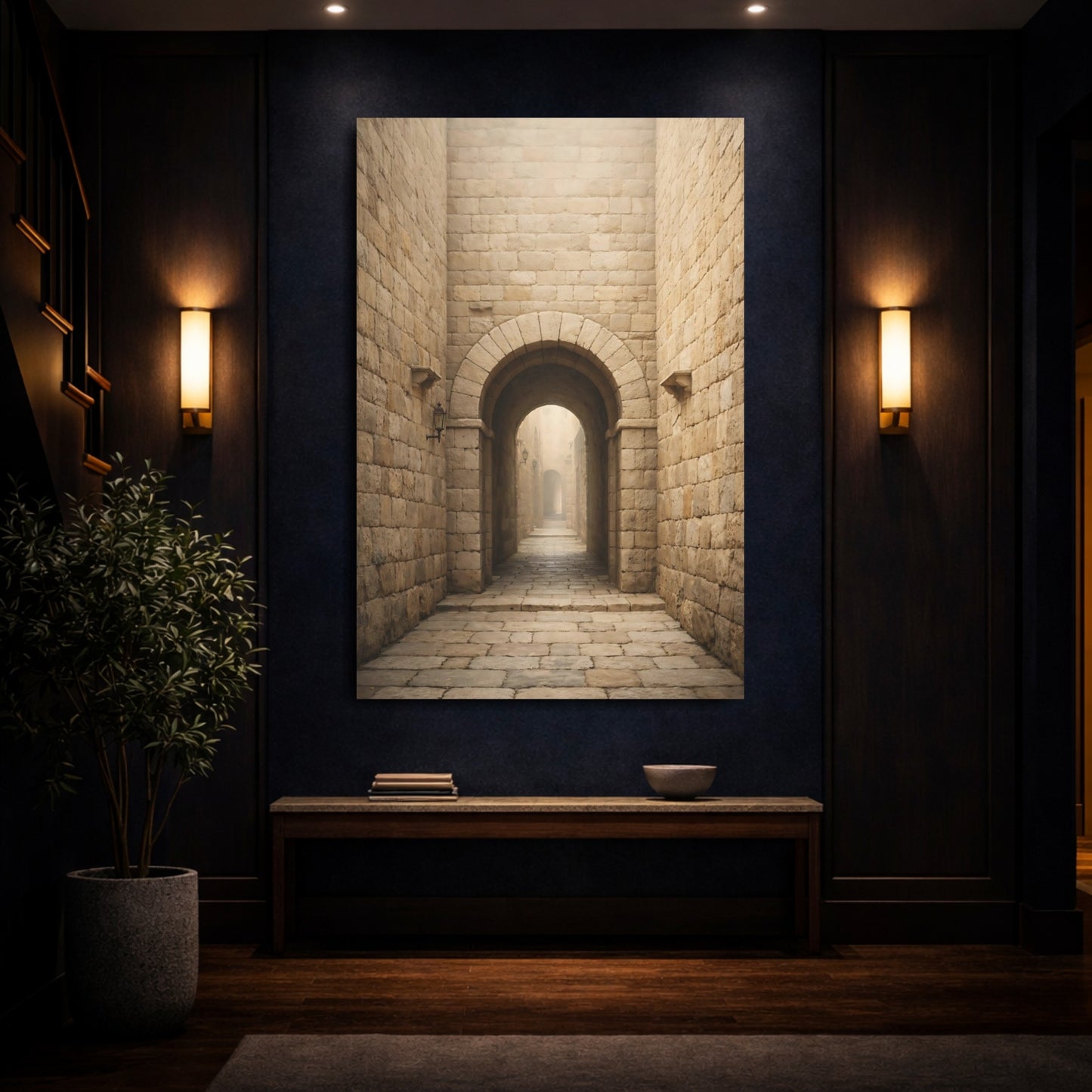 Vintage Stone Archway Brown And Beige shown as front canvas room wall art