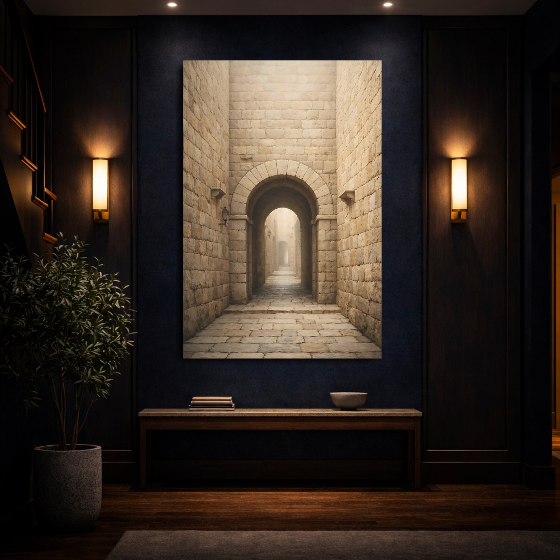 Vintage Stone Archway Brown And Beige shown as front canvas room wall art