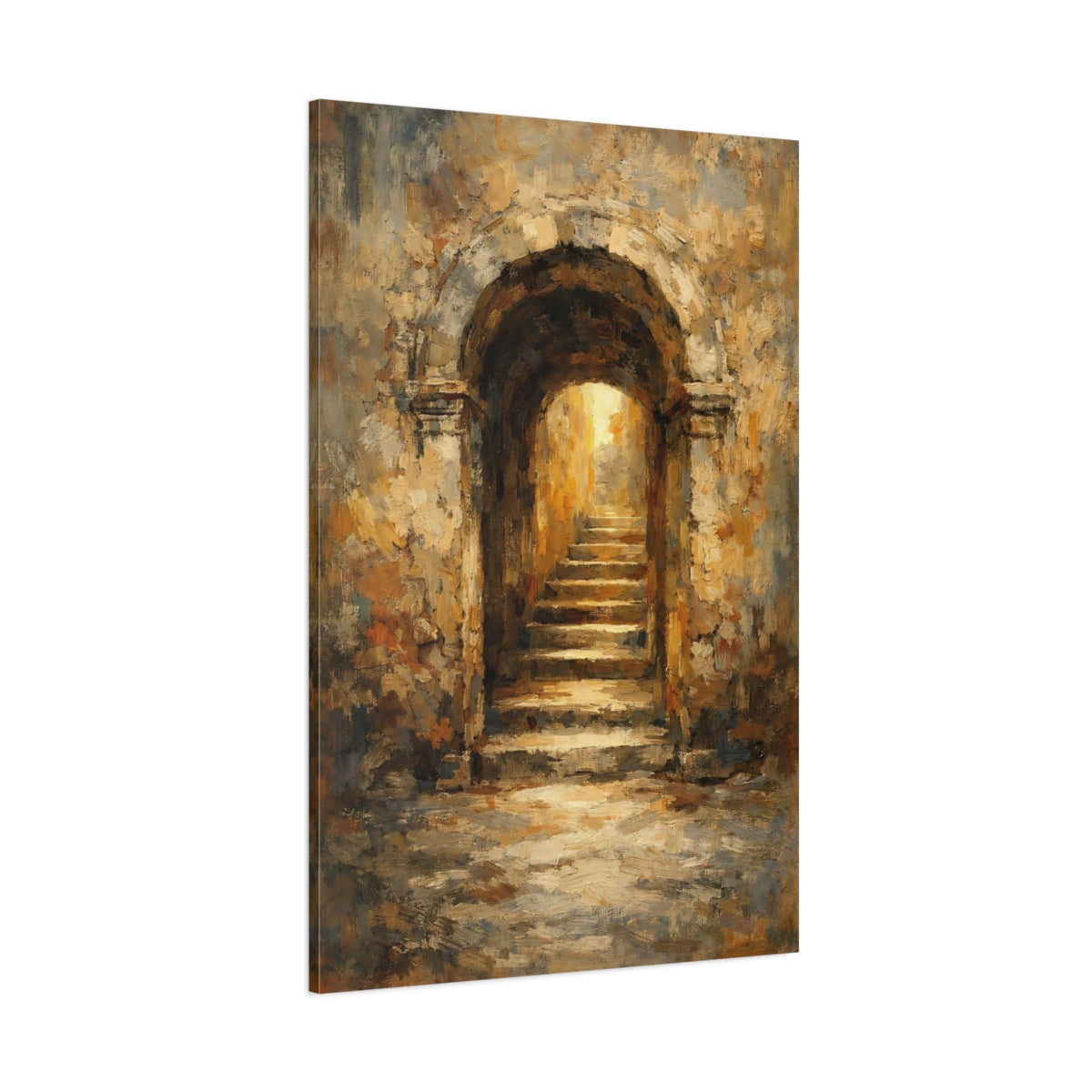 Main Mockup. Vintage Stone Archway Brown And Gold Archway shown as stretched canvas wall art