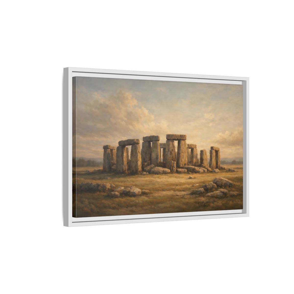 Side Mockup 1. Vintage Stonehenge Stonehenge Landscape shown as stretched canvas wall art