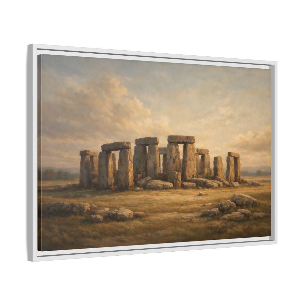 Side Mockup 10. Vintage Stonehenge Stonehenge Landscape shown as stretched canvas wall art