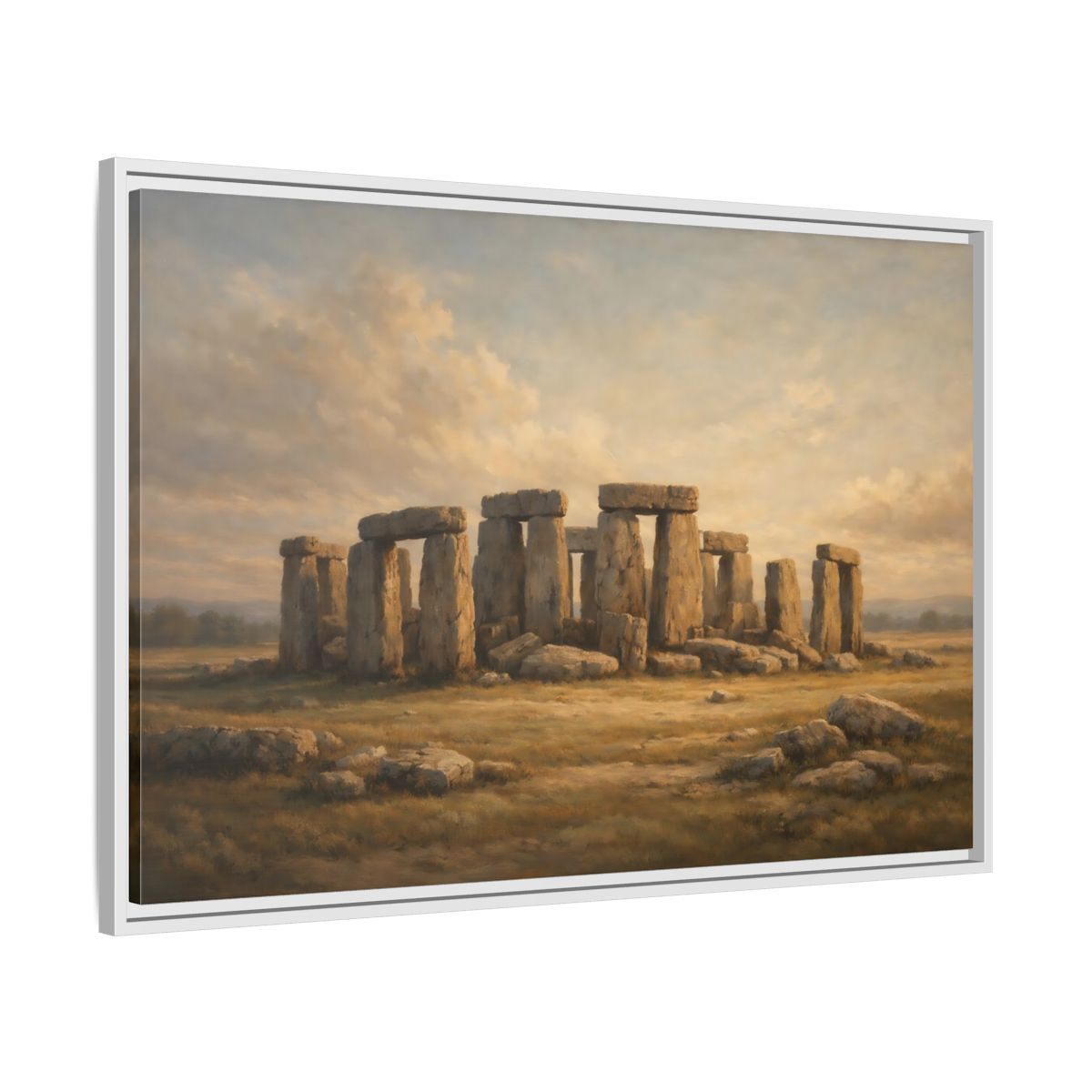 Side Mockup 8. Vintage Stonehenge Stonehenge Landscape shown as stretched canvas wall art