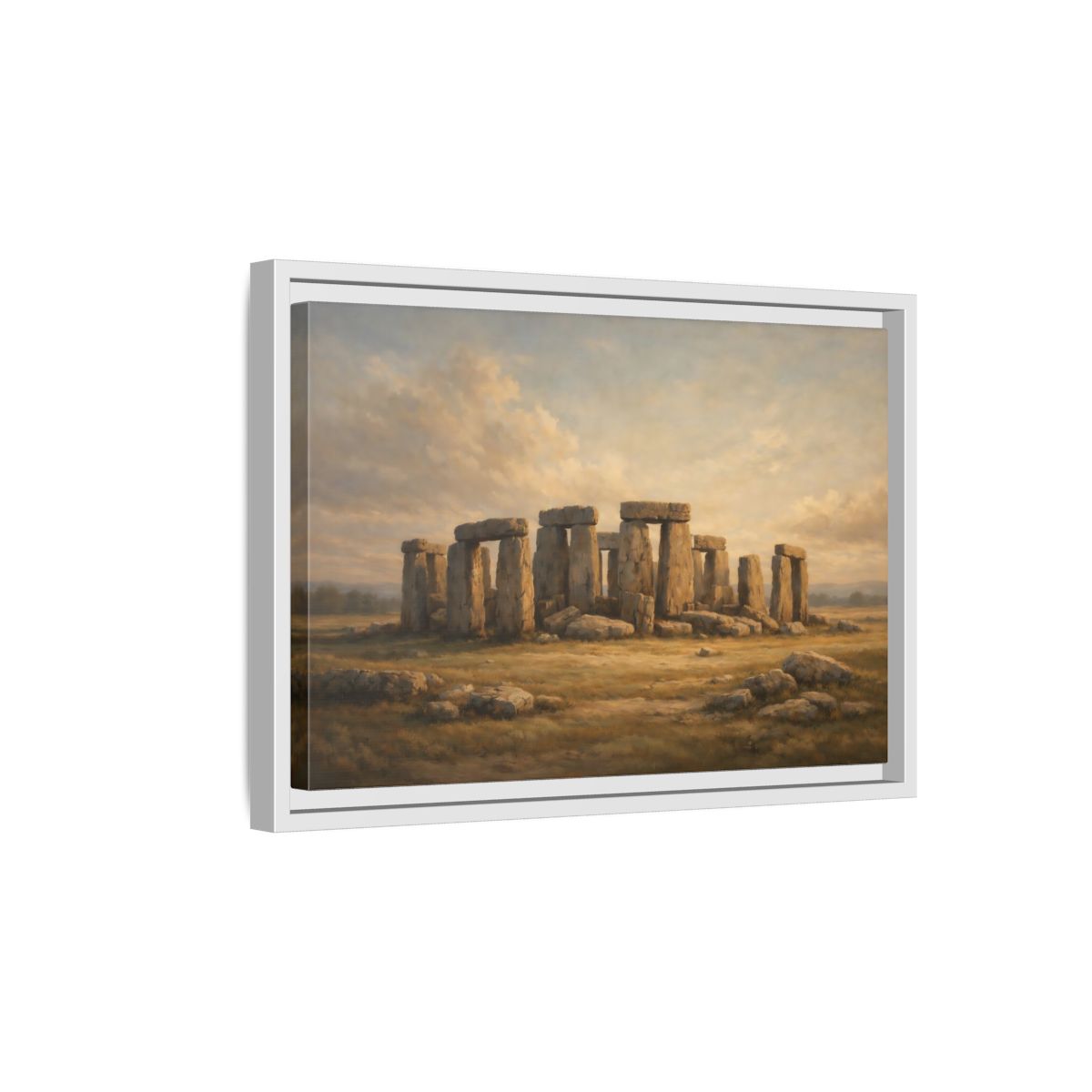 Side Mockup 4. Vintage Stonehenge Stonehenge Landscape shown as stretched canvas wall art
