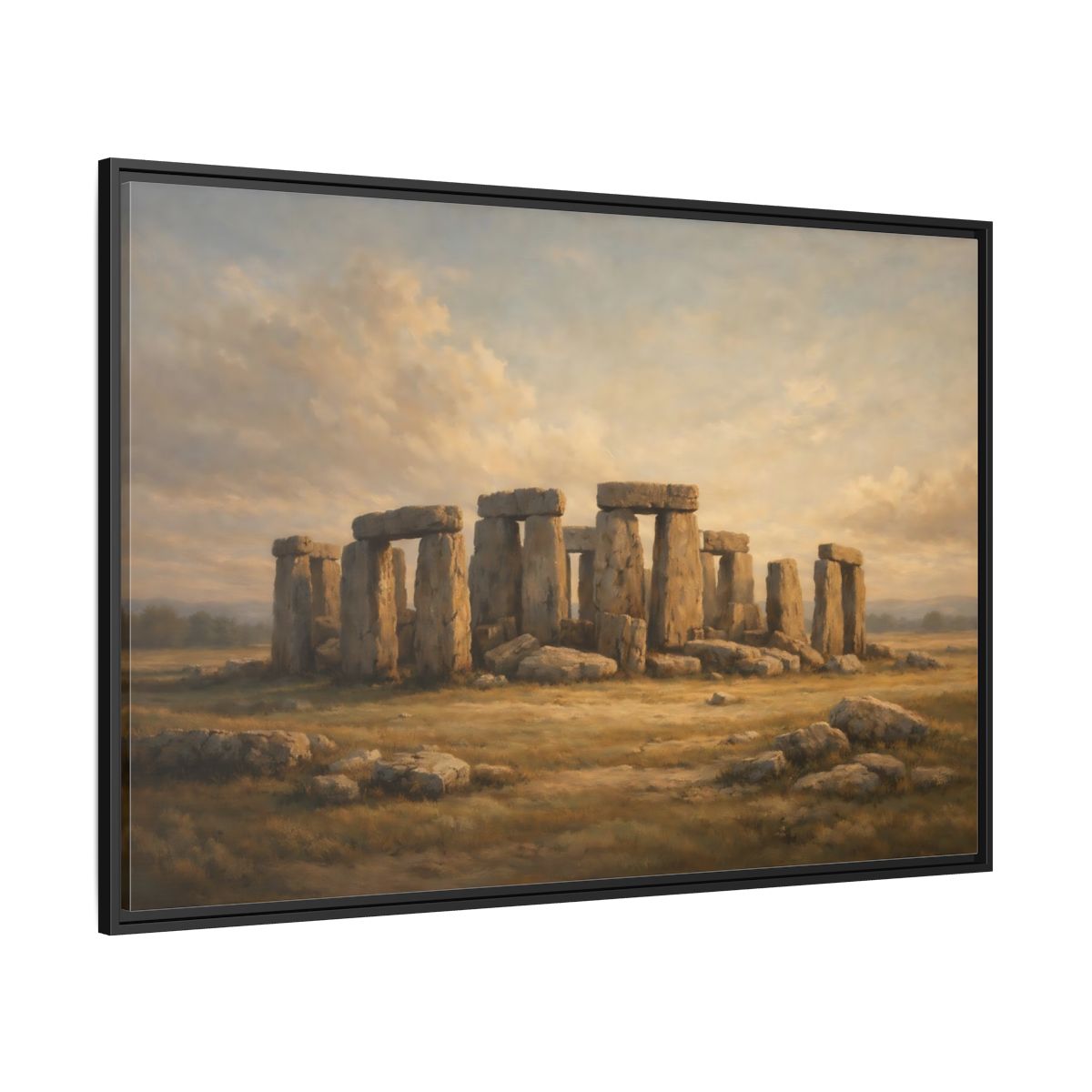 Side Mockup 12. Vintage Stonehenge Stonehenge Landscape shown as stretched canvas wall art