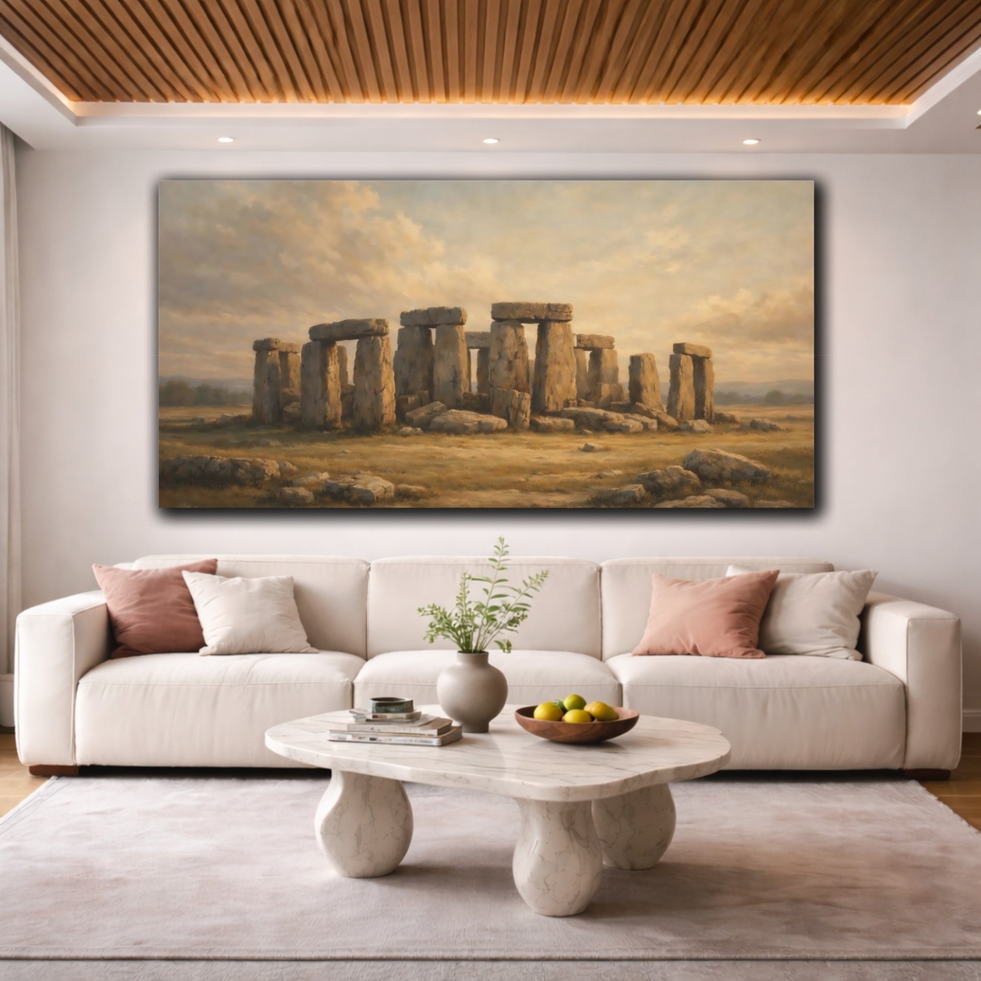 Mockup 3. Vintage Stonehenge Stonehenge Art shown as stretched canvas wall art