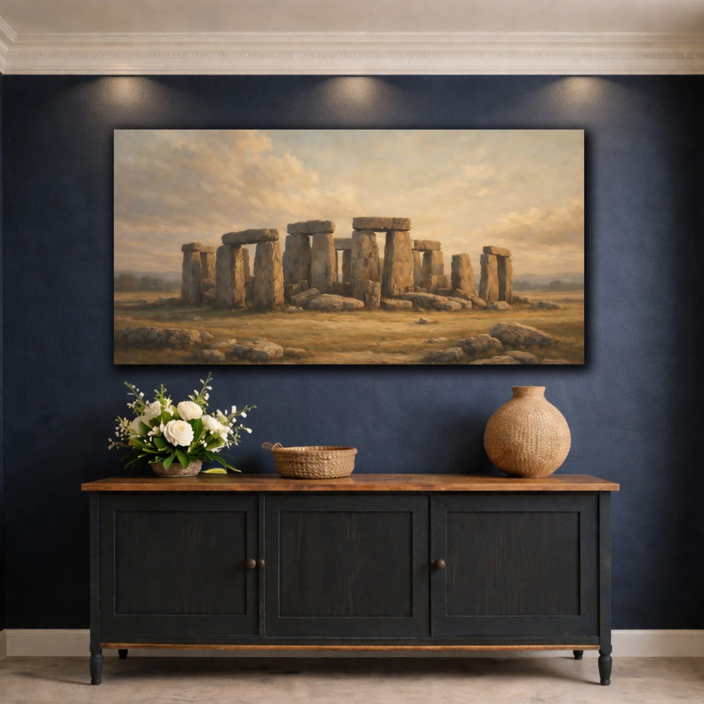 Mockup 4. Vintage Stonehenge Stonehenge Art shown as stretched canvas wall art