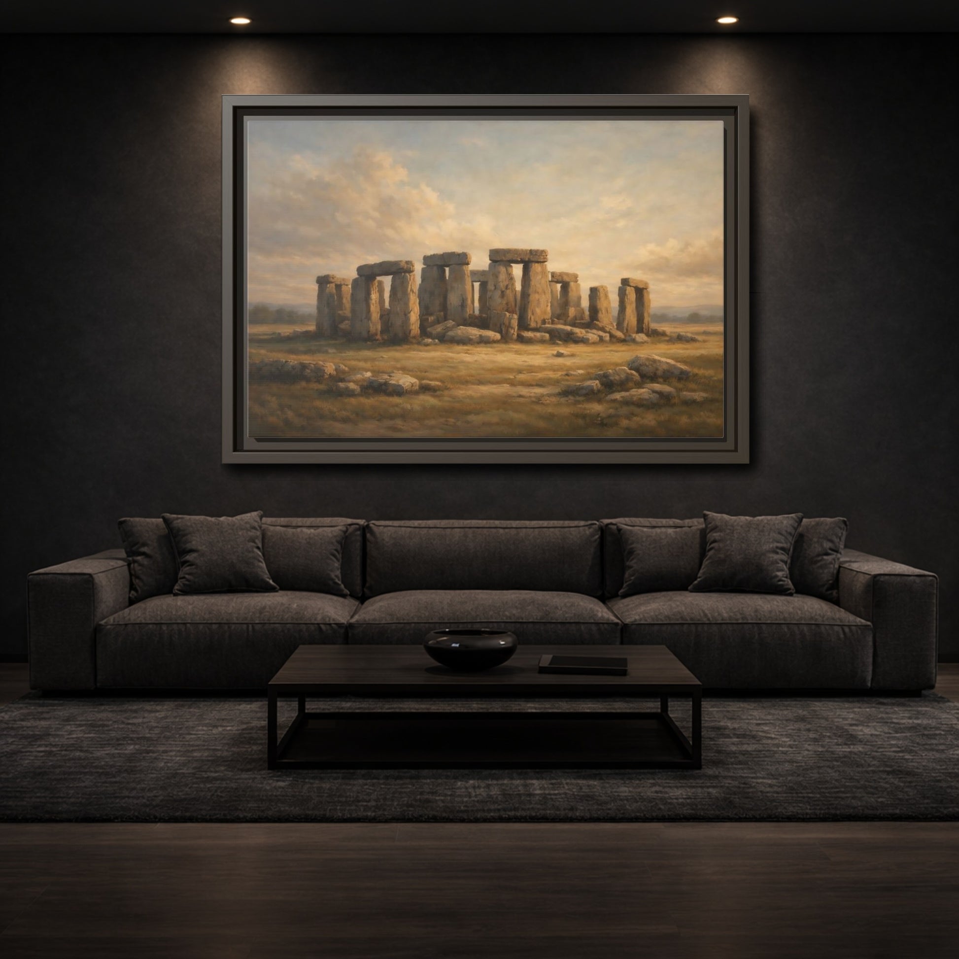 Mockup 2. Vintage Stonehenge Stonehenge Landscape shown as stretched canvas wall art