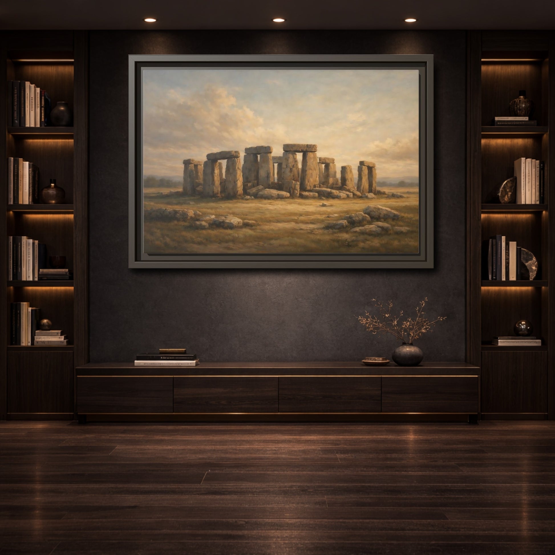 Mockup 3. Vintage Stonehenge Stonehenge Landscape shown as stretched canvas wall art