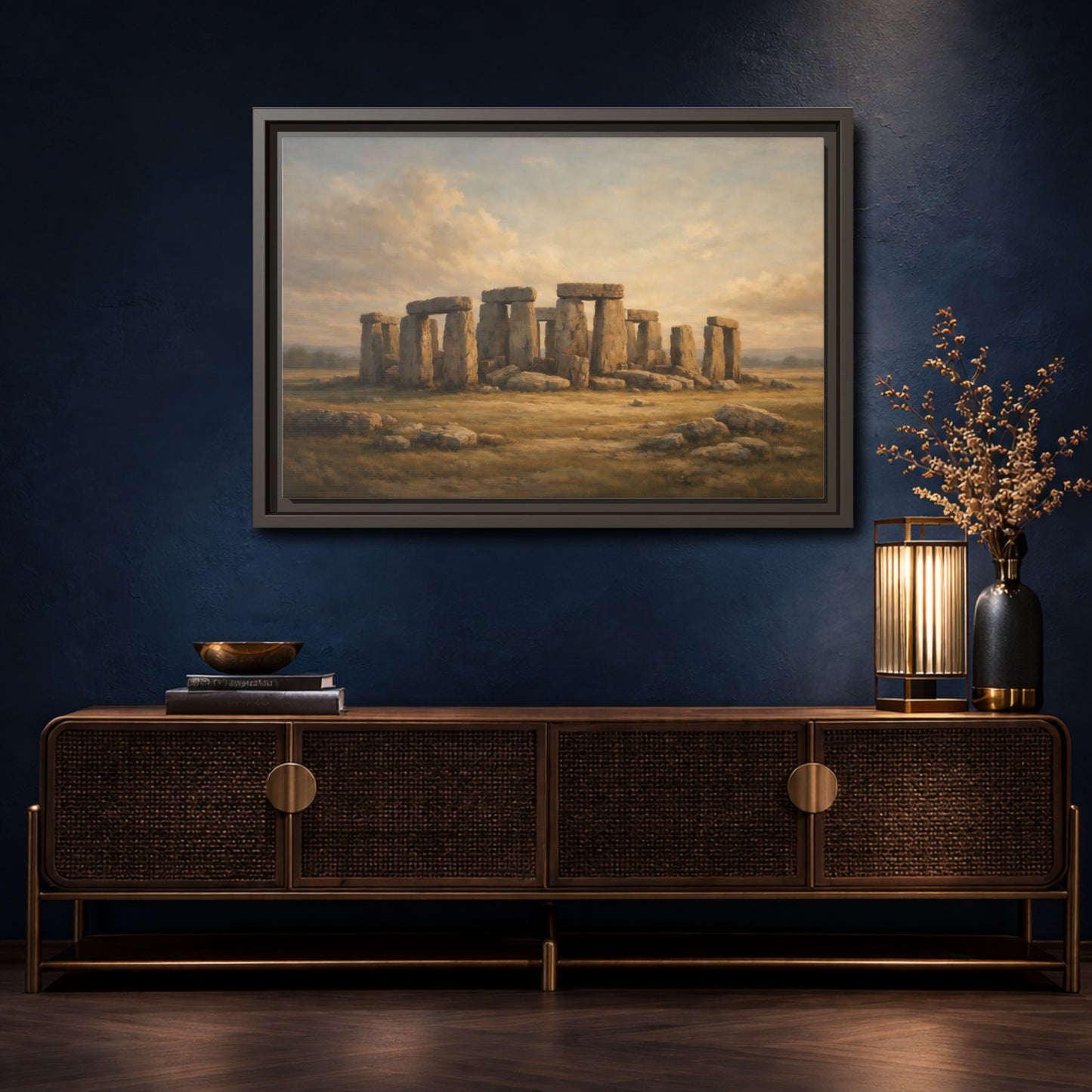 Mockup 4. Vintage Stonehenge Stonehenge Landscape shown as stretched canvas wall art