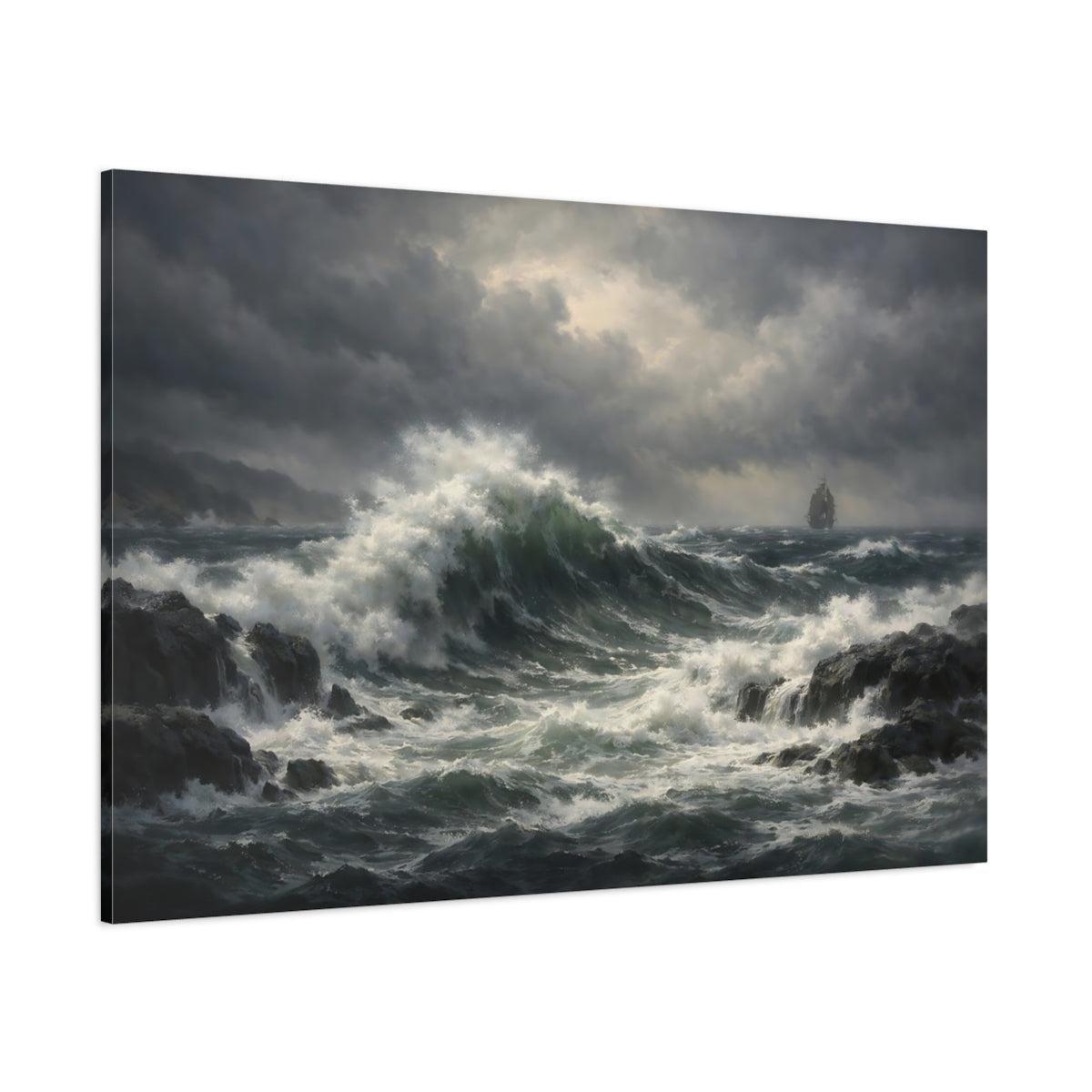 Vintage Stormy Ocean shown as stretched canvas wall art
