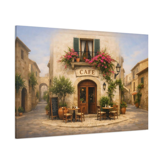 Vintage Street Cafe Mediterranean - Canvas Wall Art Print - YesArtYes