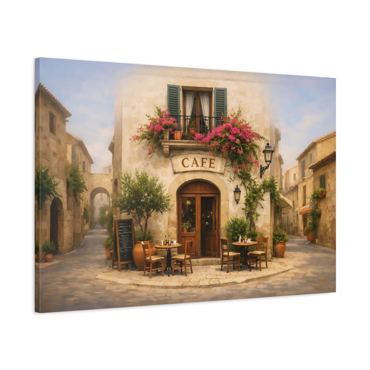 Vintage Street Cafe Mediterranean - Canvas Wall Art Print - YesArtYes