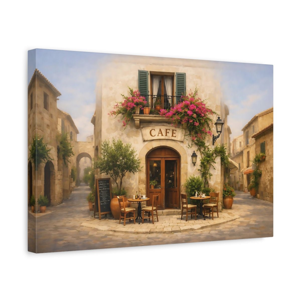 Vintage Street Cafe Mediterranean - Canvas Wall Art Print - YesArtYes