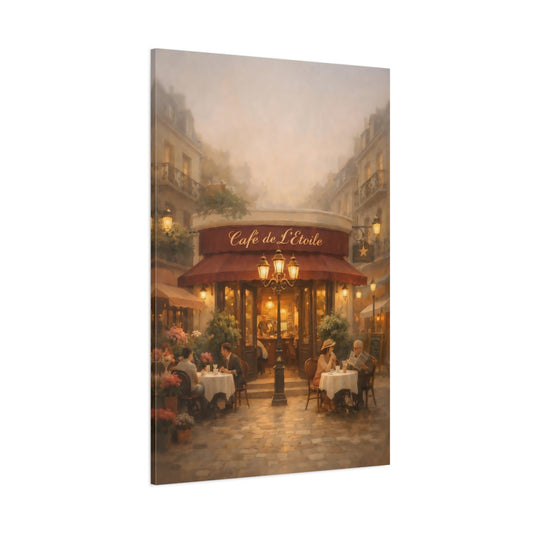 Main Mockup. Vintage Street Cafe Parisian Cafe shown as stretched canvas wall art