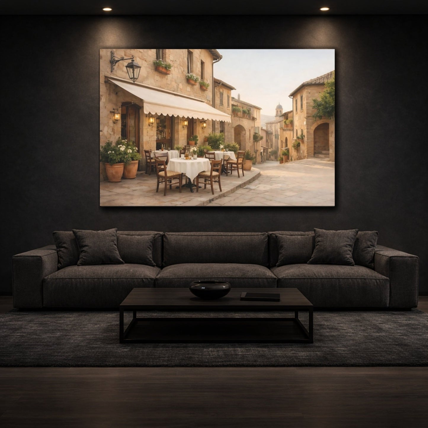 Vintage Street Cafe Tuscan Village - Canvas Wall Art Print - YesArtYes