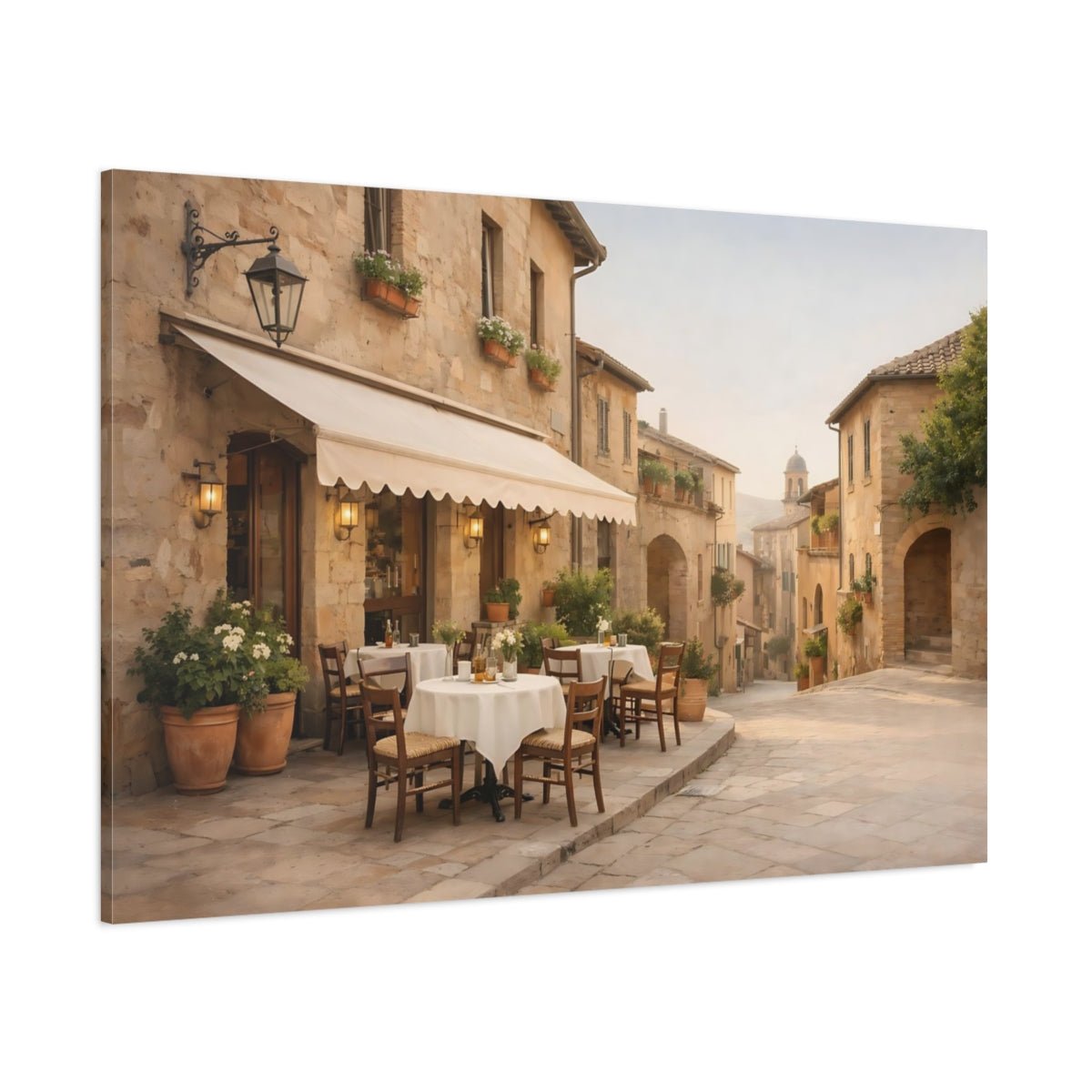 Vintage Street Cafe Tuscan Village - Canvas Wall Art Print - YesArtYes