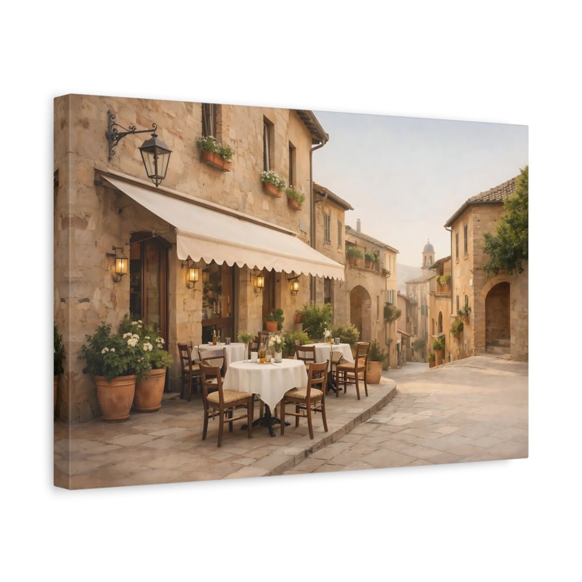 Vintage Street Cafe Tuscan Village - Canvas Wall Art Print - YesArtYes