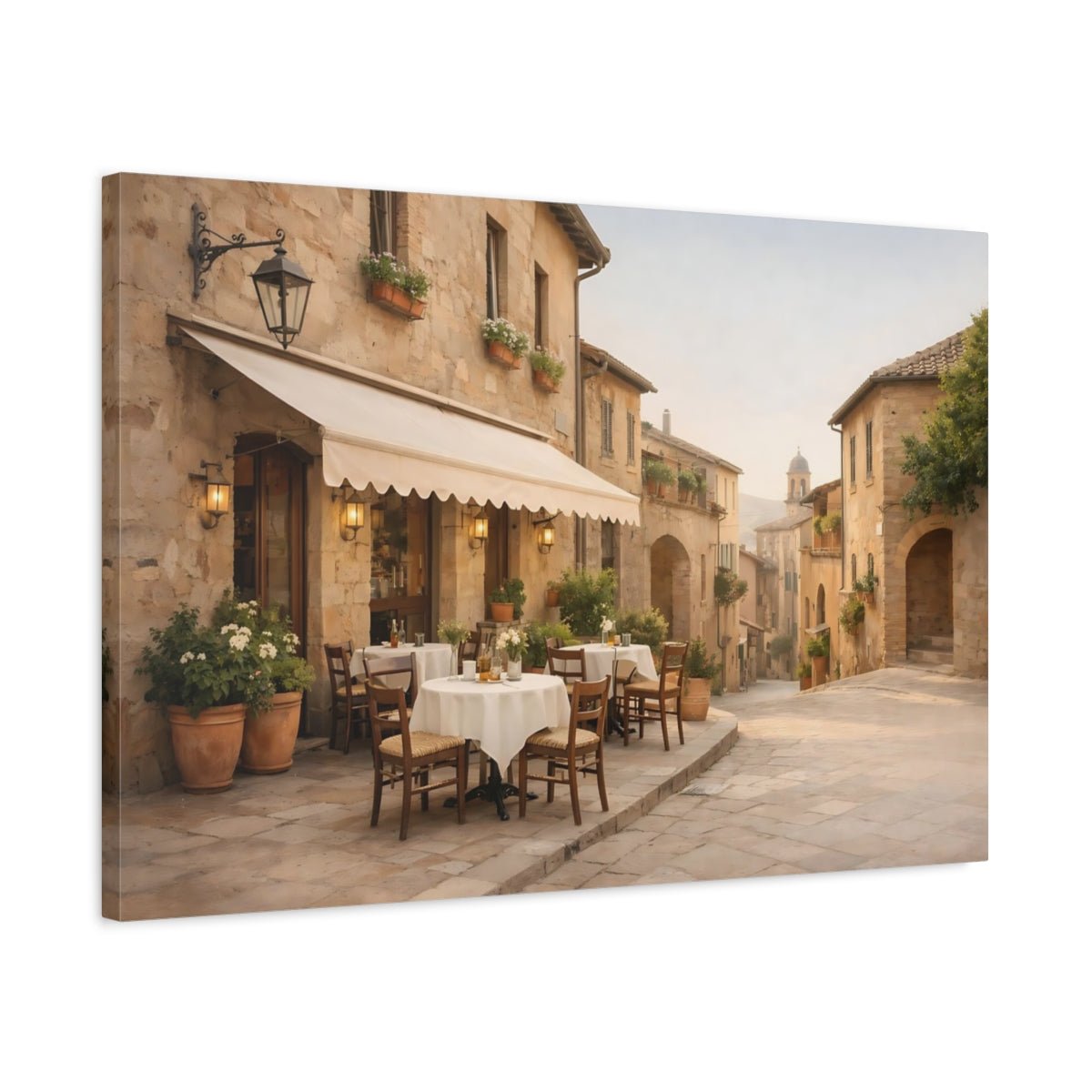 Vintage Street Cafe Tuscan Village - Canvas Wall Art Print - YesArtYes