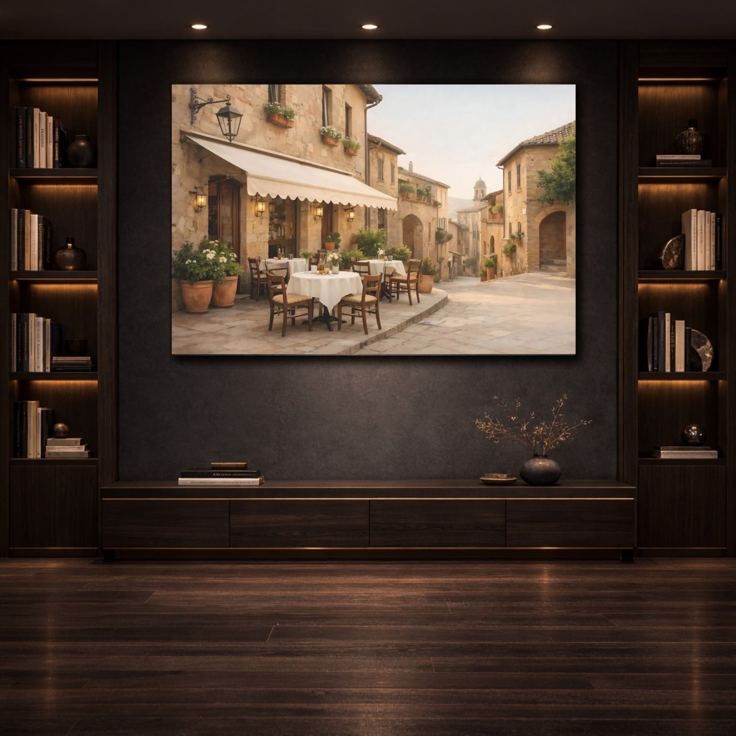 Vintage Street Cafe Tuscan Village - Canvas Wall Art Print - YesArtYes