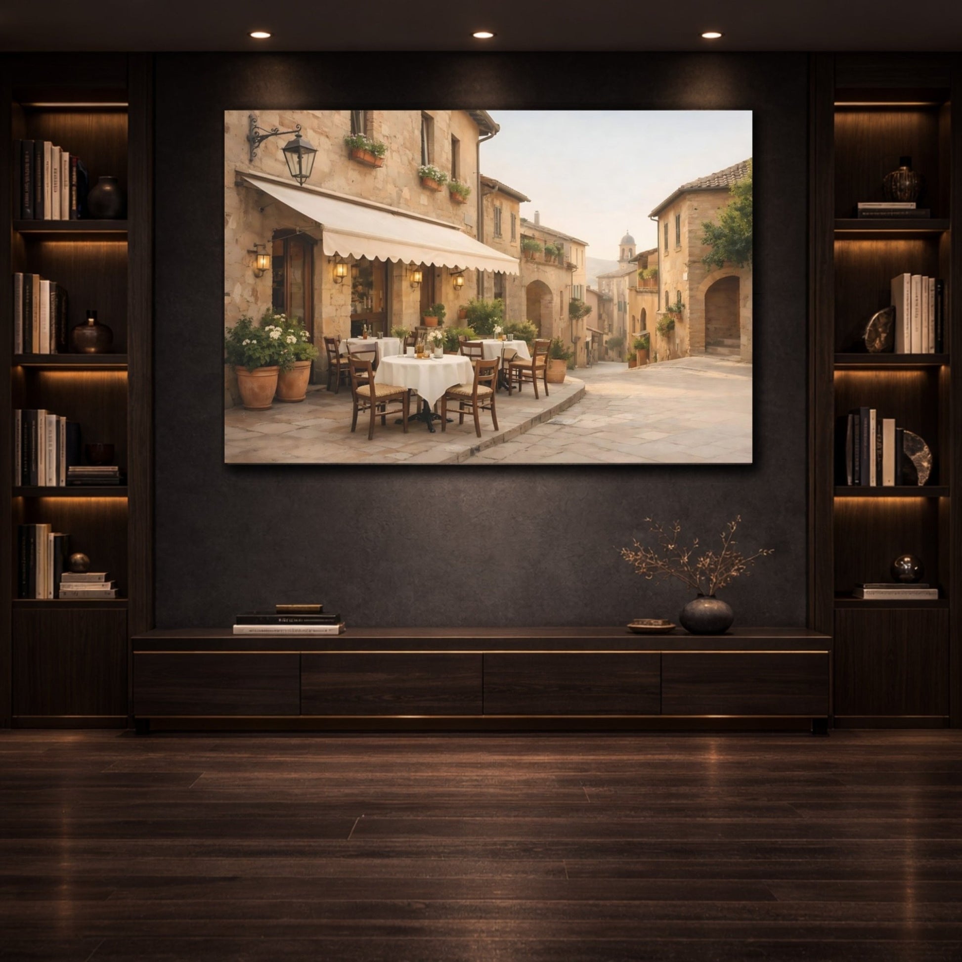 Vintage Street Cafe Tuscan Village - Canvas Wall Art Print - YesArtYes