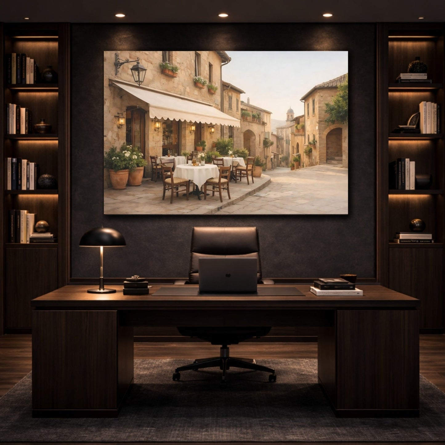 Vintage Street Cafe Tuscan Village - Canvas Wall Art Print - YesArtYes