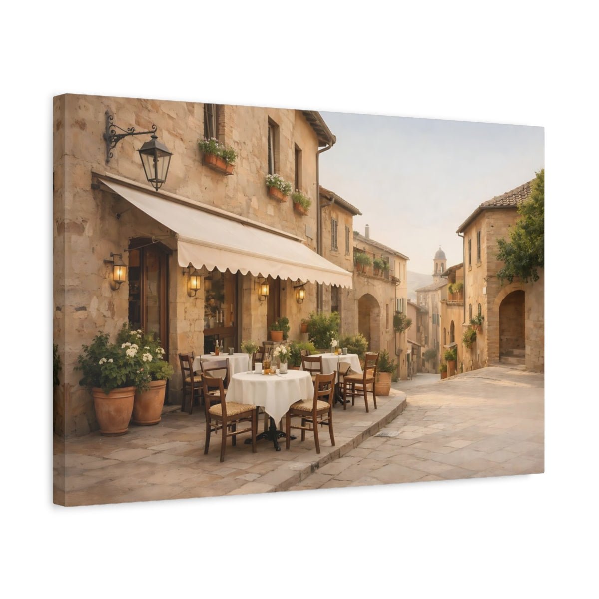 Vintage Street Cafe Tuscan Village - Canvas Wall Art Print - YesArtYes