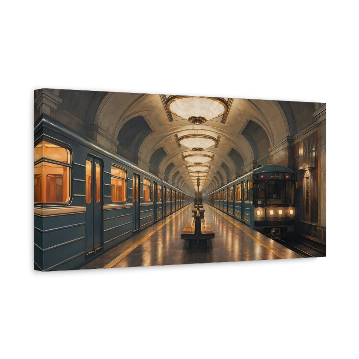 Side Mockup 3. Vintage Subway Station Vintage Subway shown as stretched canvas wall art
