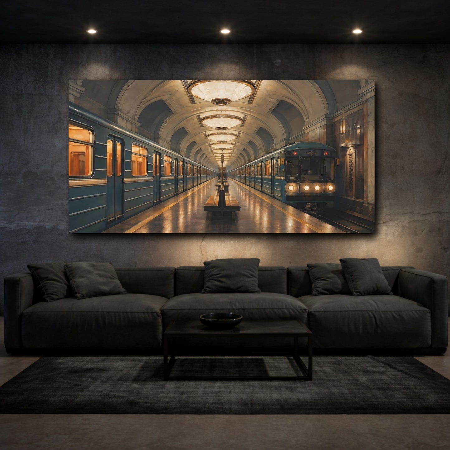 Mockup 2. Vintage Subway Station Vintage Subway shown as stretched canvas wall art