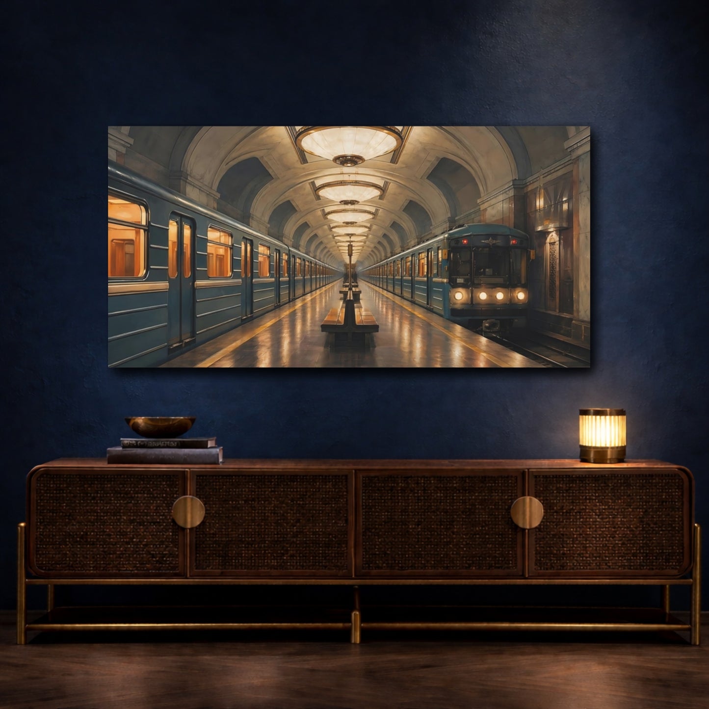 Mockup 4. Vintage Subway Station Vintage Subway shown as stretched canvas wall art
