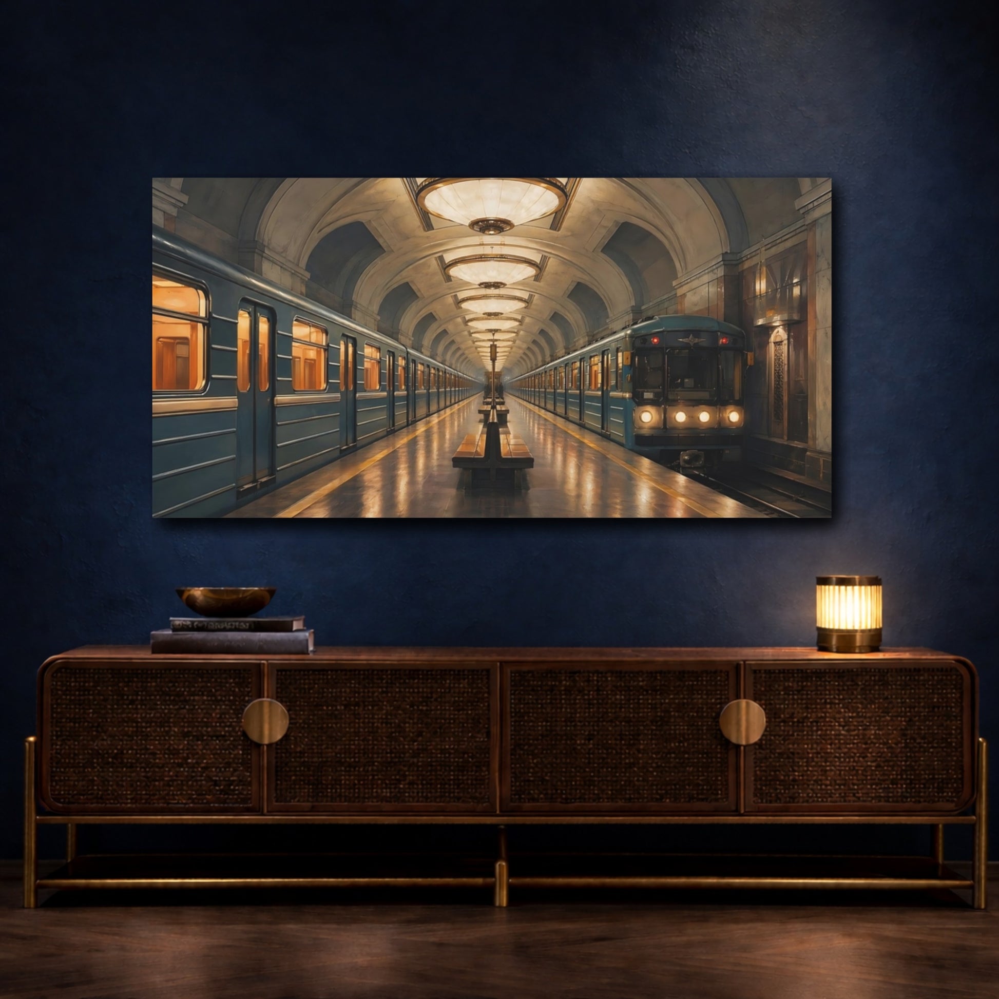 Mockup 4. Vintage Subway Station Vintage Subway shown as stretched canvas wall art