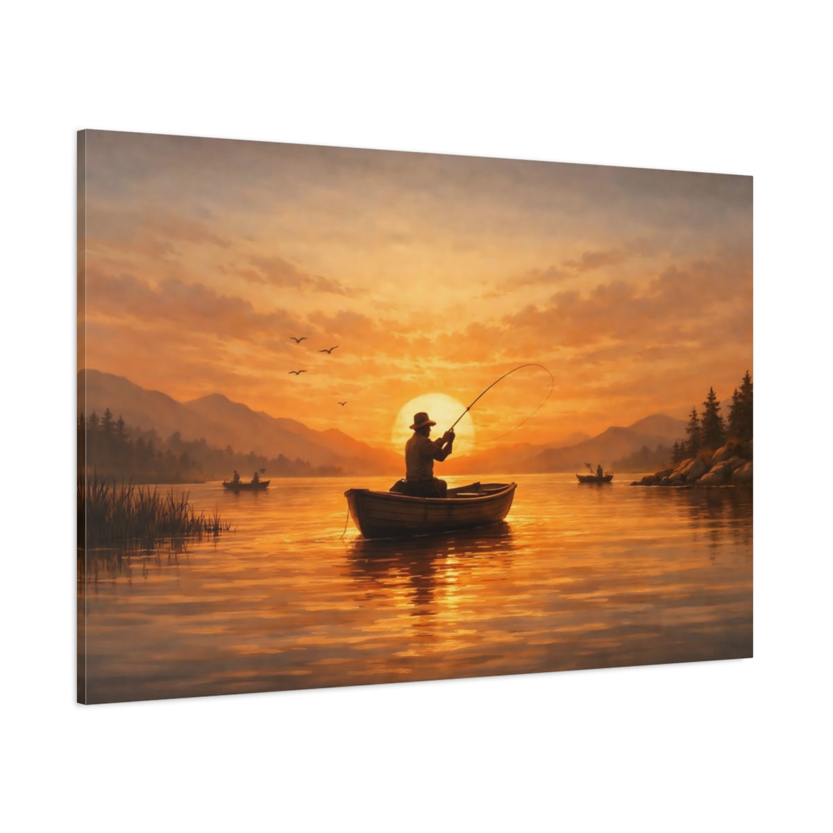 Main Mockup. Vintage Sunset Fishing shown as stretched canvas wall art