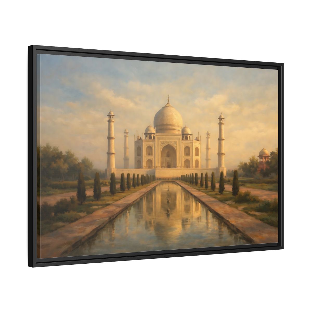 Side Mockup 13. Vintage Taj Mahal Cream Gold Architecture shown as stretched canvas wall art