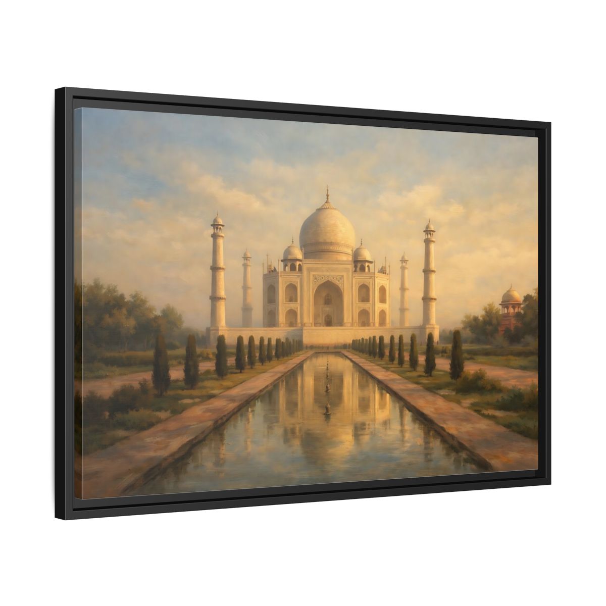 Side Mockup 14. Vintage Taj Mahal Cream Gold Architecture shown as stretched canvas wall art