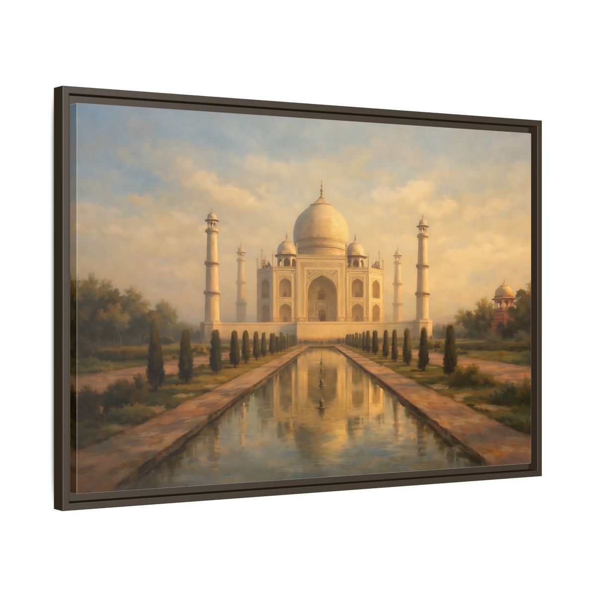 Side Mockup 9. Vintage Taj Mahal Cream Gold Architecture shown as stretched canvas wall art